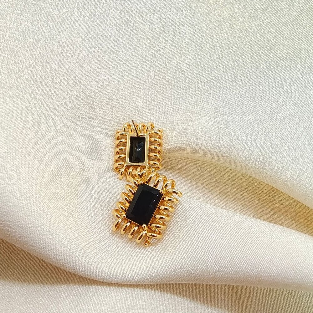 Copper Gold Plated Rectangular Black Stud Earring… - image 3